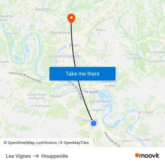 Les Vignes to Houppeville map