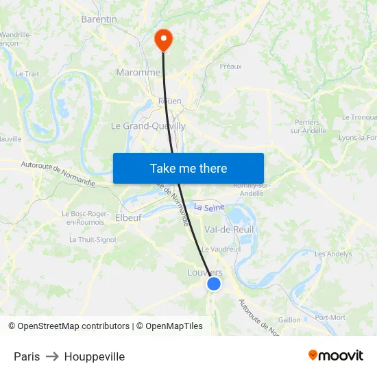 Paris to Houppeville map