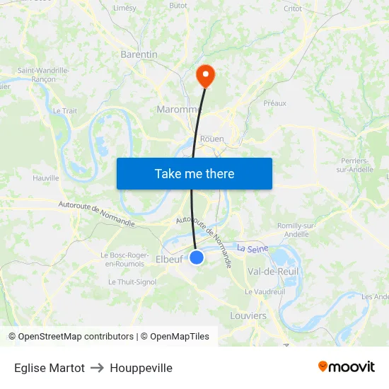 Eglise Martot to Houppeville map
