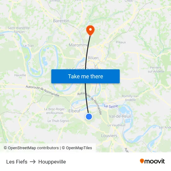 Les Fiefs to Houppeville map