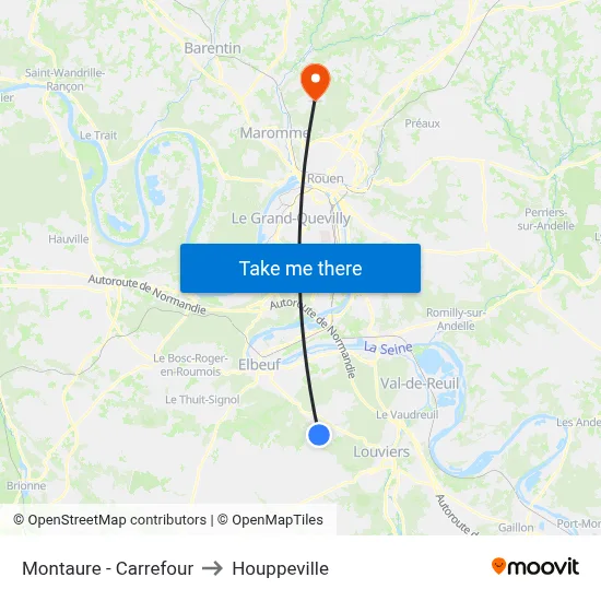 Montaure - Carrefour to Houppeville map