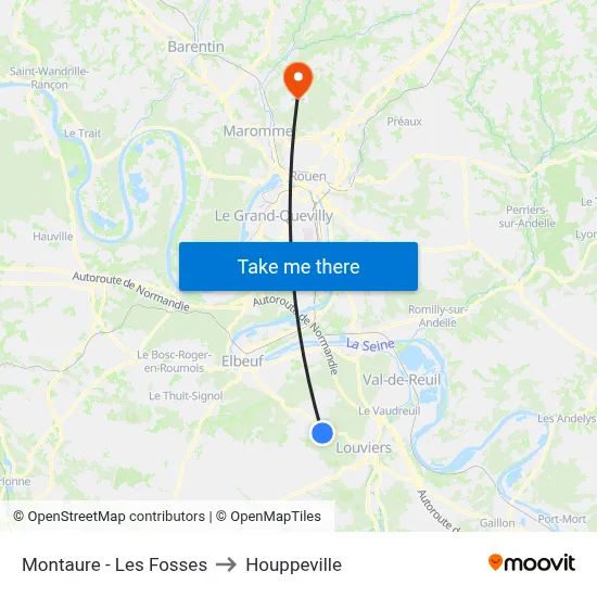 Montaure - Les Fosses to Houppeville map