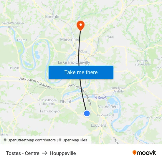 Tostes - Centre to Houppeville map