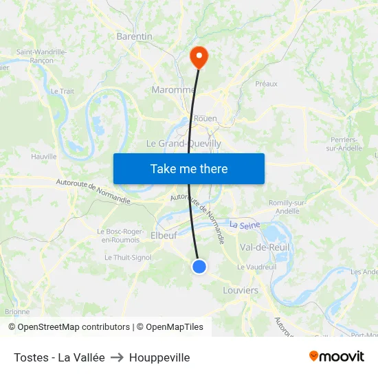 Tostes - La Vallée to Houppeville map