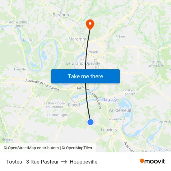 Tostes - 3 Rue Pasteur to Houppeville map