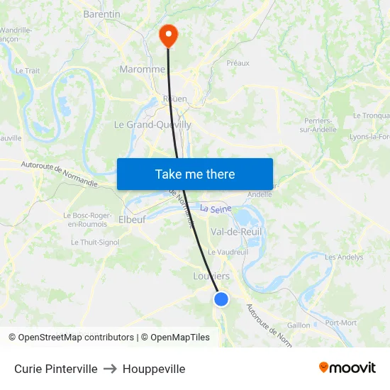 Curie Pinterville to Houppeville map
