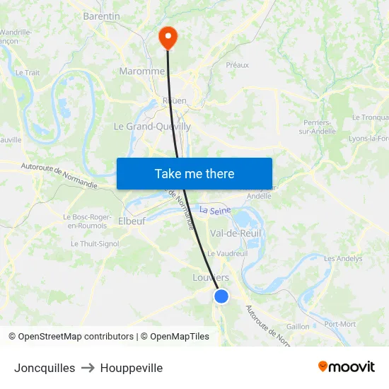 Joncquilles to Houppeville map