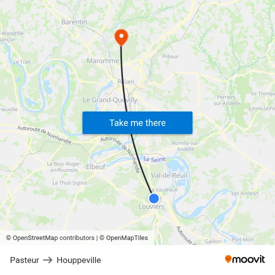 Pasteur to Houppeville map