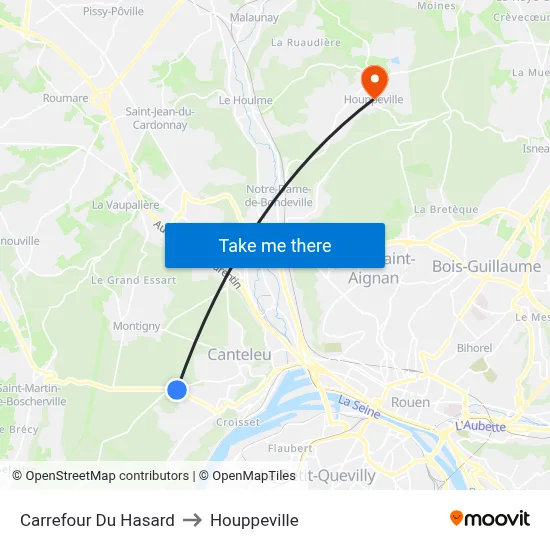 Carrefour Du Hasard to Houppeville map