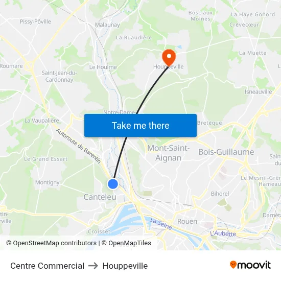 Centre Commercial to Houppeville map