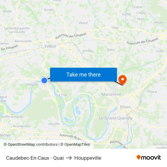 Caudebec-En-Caux - Quai to Houppeville map