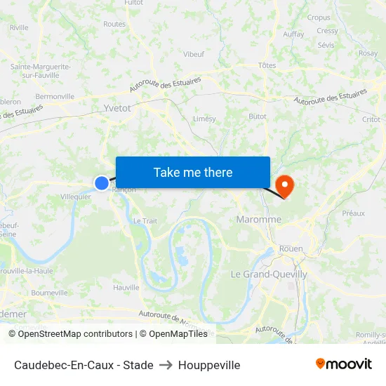 Caudebec-En-Caux - Stade to Houppeville map