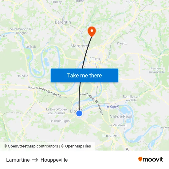Lamartine to Houppeville map