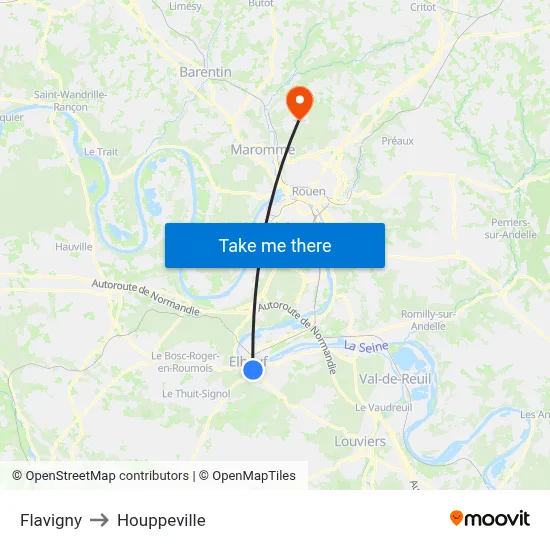 Flavigny to Houppeville map