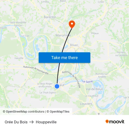 Orée Du Bois to Houppeville map