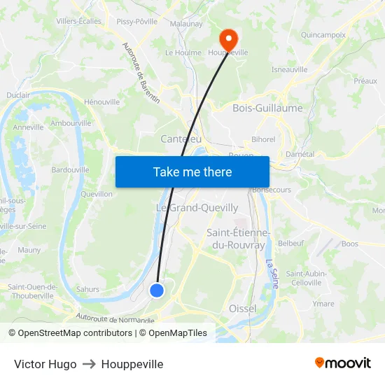 Victor Hugo to Houppeville map