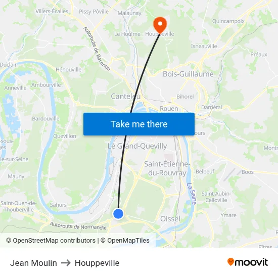 Jean Moulin to Houppeville map