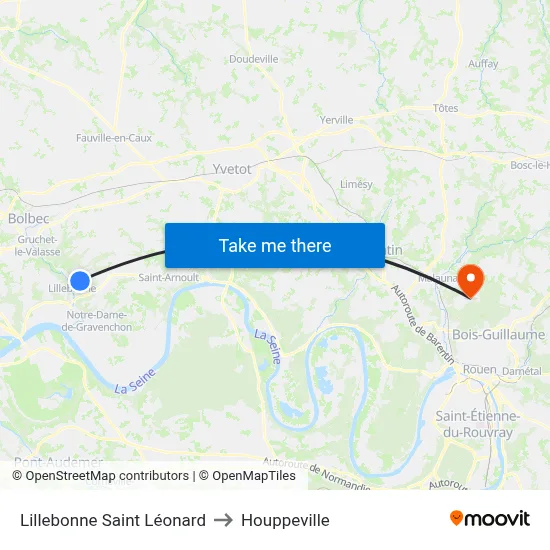 Lillebonne Saint Léonard to Houppeville map