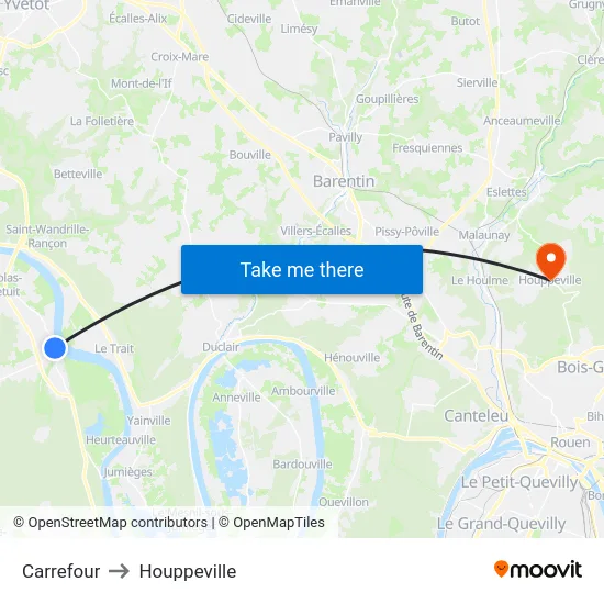 Carrefour to Houppeville map