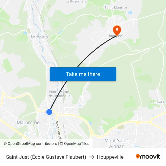 Saint-Just (École Gustave Flaubert) to Houppeville map