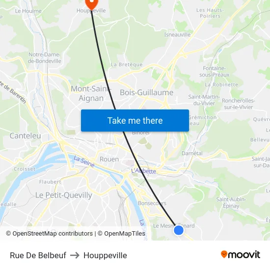 Rue De Belbeuf to Houppeville map