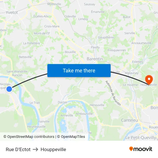 Rue D'Ectot to Houppeville map