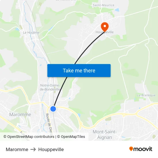 Maromme to Houppeville map