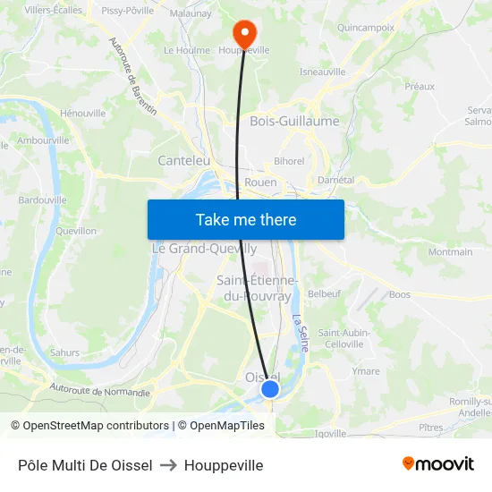 Pôle Multi De Oissel to Houppeville map