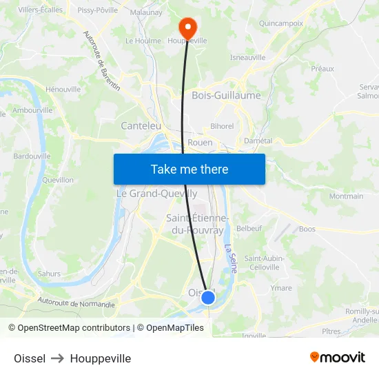 Oissel to Houppeville map