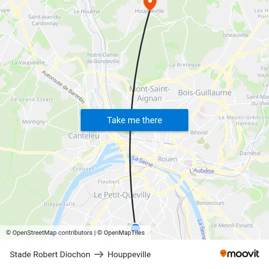 Stade Robert Diochon to Houppeville map