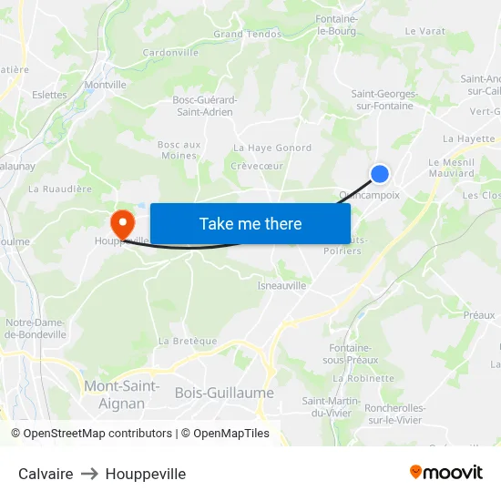 Calvaire to Houppeville map