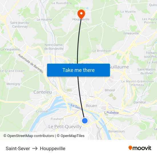 Saint-Sever to Houppeville map