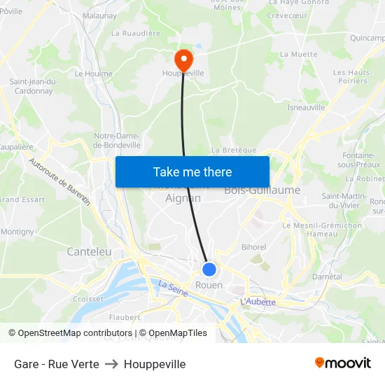 Gare - Rue Verte to Houppeville map