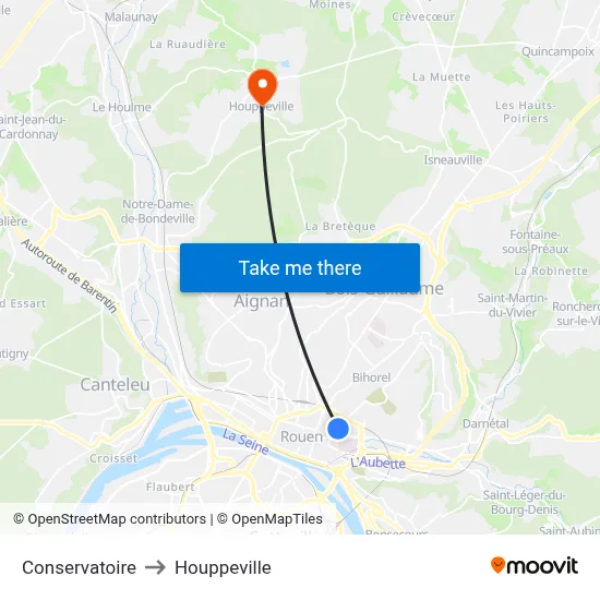 Conservatoire to Houppeville map