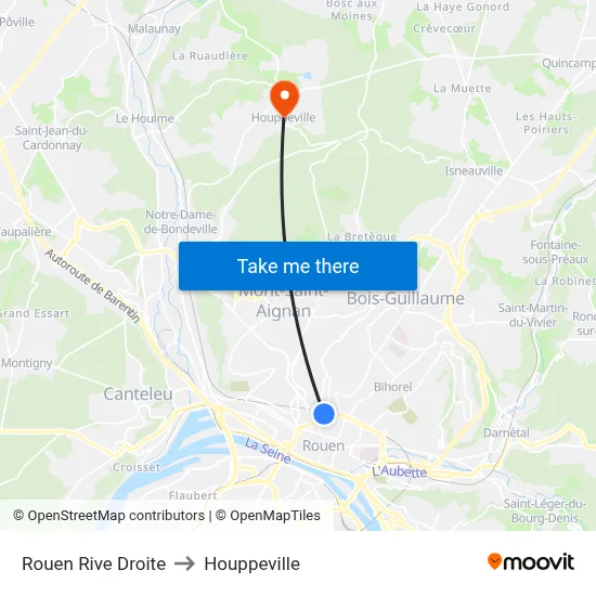 Rouen Rive Droite to Houppeville map