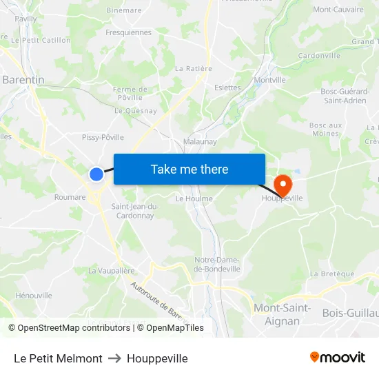 Le Petit Melmont to Houppeville map