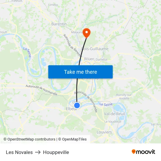 Les Novales to Houppeville map