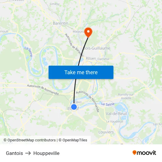 Gantois to Houppeville map