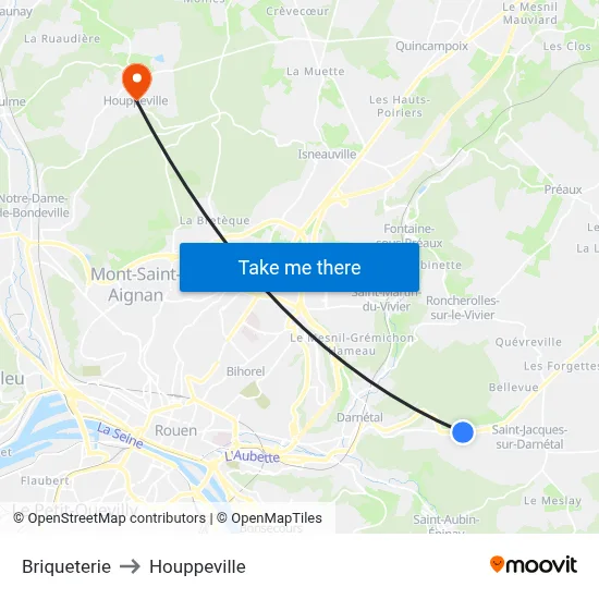 Briqueterie to Houppeville map