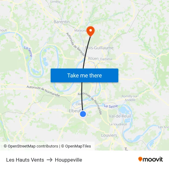 Les Hauts Vents to Houppeville map