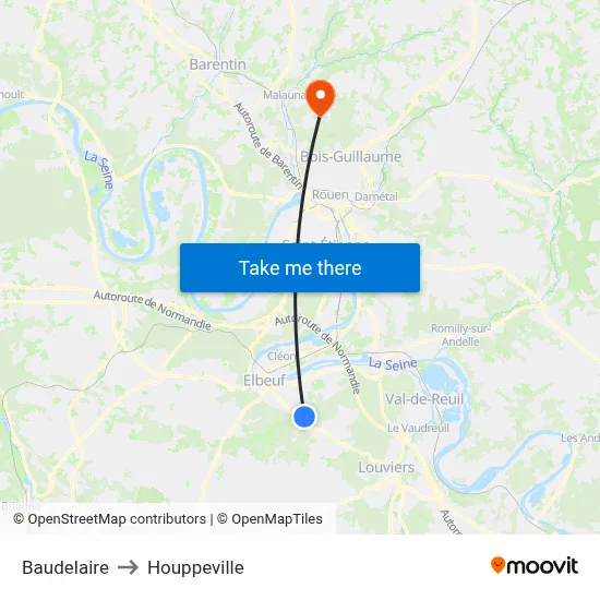 Baudelaire to Houppeville map