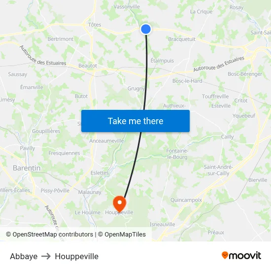 Abbaye to Houppeville map
