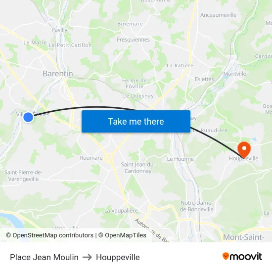 Place Jean Moulin to Houppeville map