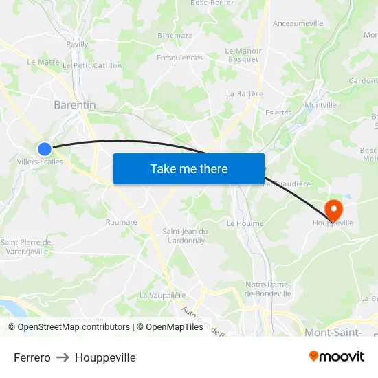 Ferrero to Houppeville map