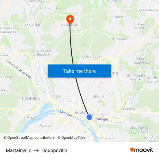 Martainville to Houppeville map