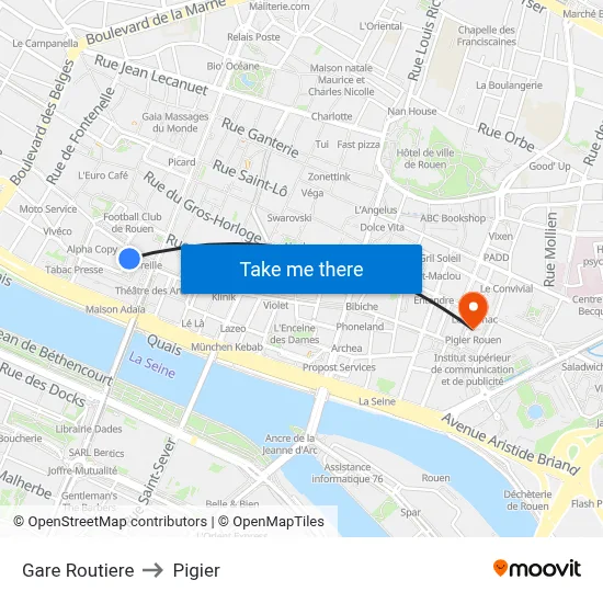Gare Routiere to Pigier map