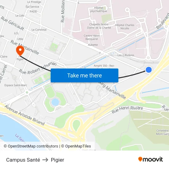 Campus Santé to Pigier map