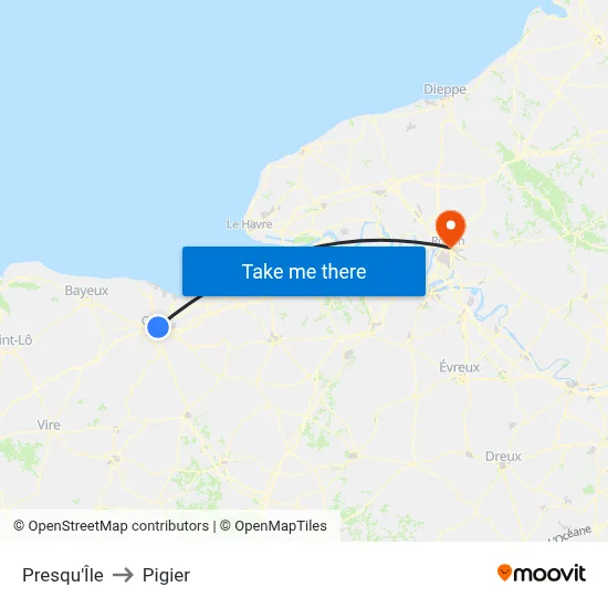 Presqu'Île to Pigier map