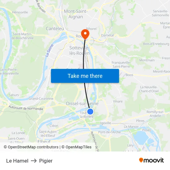 Le Hamel to Pigier map