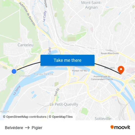 Belvédere to Pigier map